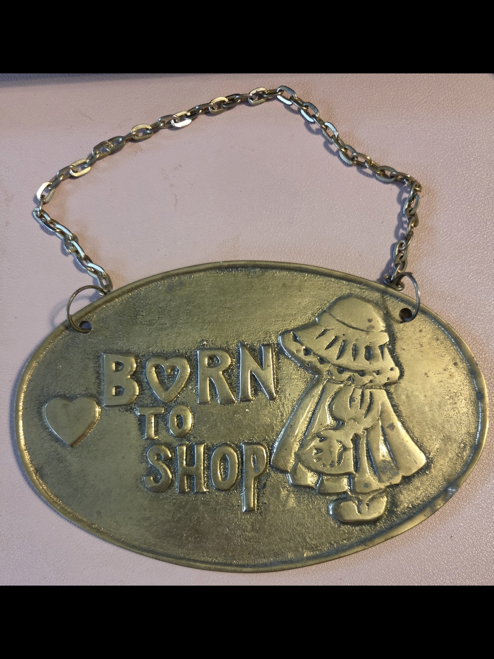 Holly Hobbie Brass "Born to Shop" Hanging Plaque
